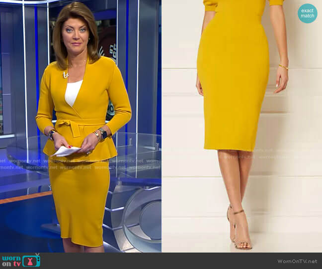 Jacqui Sweater Skirt - Eva Mendes Collection by New York & Company worn by Norah O'Donnell on CBS Evening News