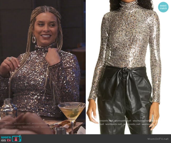 Metallic Top by Jonathan Simkhai worn by Robyn Dixon on The Real Housewives of Potomac