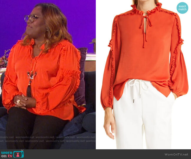 Perri Ruffle Sleeve Blouse by Kobi Halperin worn by Sheryl Underwood on The Talk