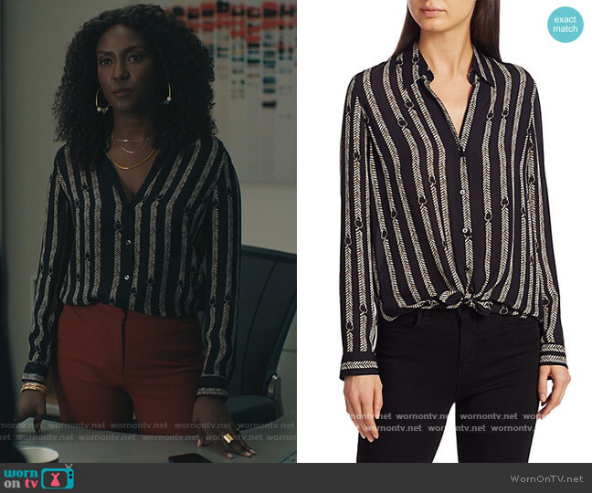 WornOnTV: Lauren’s black printed blouse on Billions | Jade Eshete ...