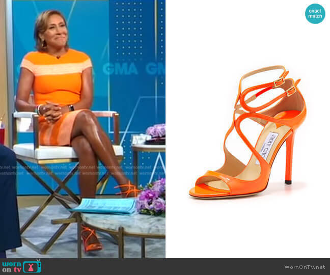 Lang Patent Strappy Sandal by Jimmy Choo worn by Robin Roberts on Good Morning America