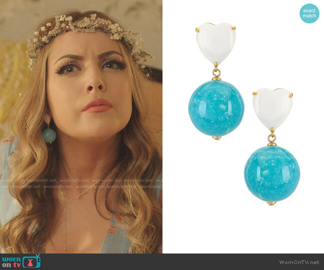 Halfcourt Heart Earrings by Lele Sadoughi worn by Fallon Carrington (Elizabeth Gillies) on Dynasty