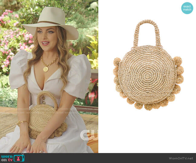 Straw Circle Tote by Loeffler Randall worn by Fallon Carrington (Elizabeth Gillies) on Dynasty