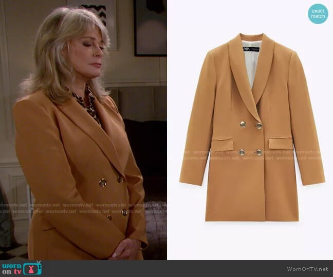 Long Double Breasted Blazer by Zara worn by Marlena Evans (Deidre Hall) on Days of our Lives