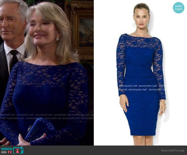 Long-Sleeve Lace Dress by Lauren Ralph Lauren worn by Marlena Evans (Deidre Hall) on Days of our Lives