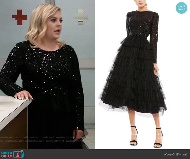 Sequin-Top A-Line Dress by Mac Duggal worn by Maxie Jones (Kirsten Storms) on General Hospital