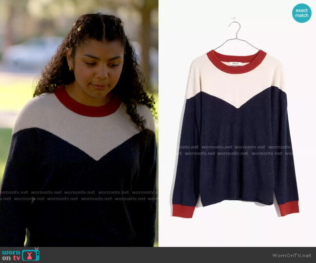 Madewell Colorblock Yoke Pullover Sweater worn by Kayla on L Word Generation Q