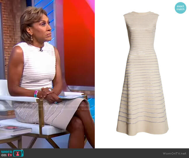 Metallic Float Knit A-Line Dress by St. John worn by Robin Roberts on Good Morning America