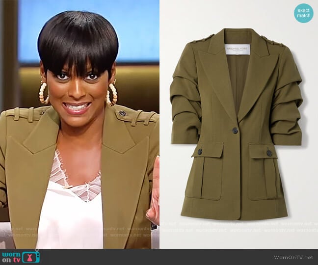 Ruched wool-twill blazer by Michael Kors worn by Tamron Hall on Tamron Hall Show