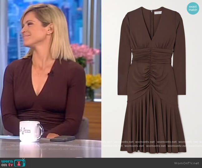 Ruched stretch-jersey midi dress by Michael Kors worn by Sara Haines on The View