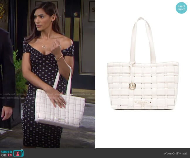 Ivy Woven Vegan Leather Tote by Michael Kors worn by Gabi Hernandez (Camila Banus) on Days of our Lives