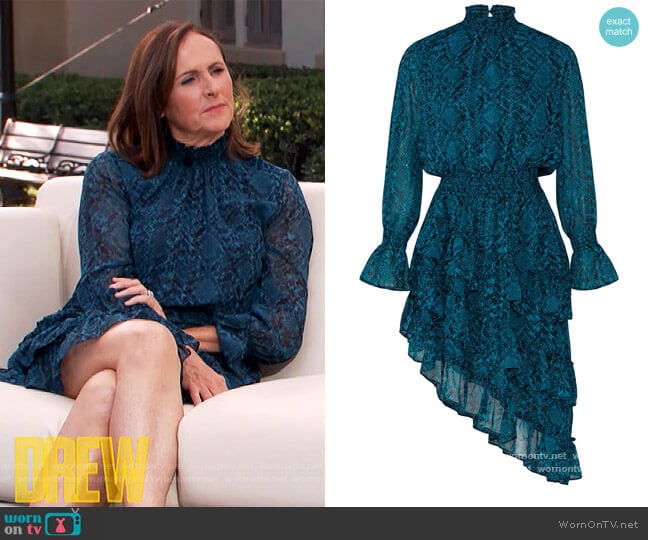 Snake Print Savanna Dress by Misa Los Angeles worn by Molly Shannon on The Drew Barrymore Show