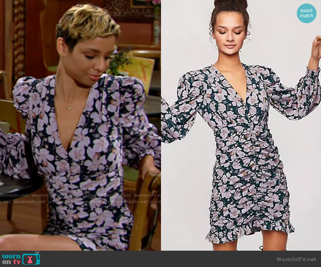 Miss Selfridge Ruched Mini Dress in Lilac worn by Elena Dawson (Brytni Sarpy) on The Young and the Restless