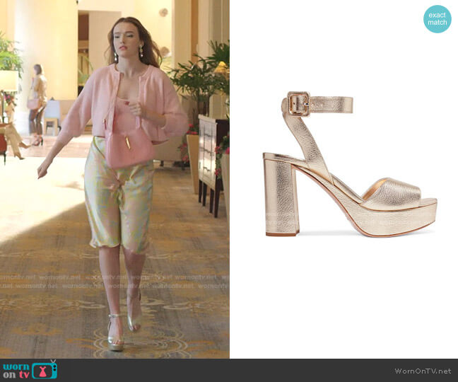 Metallic Leather Platform Sandals by Miu Miu worn by Kirby Anders (Maddison Brown) on Dynasty