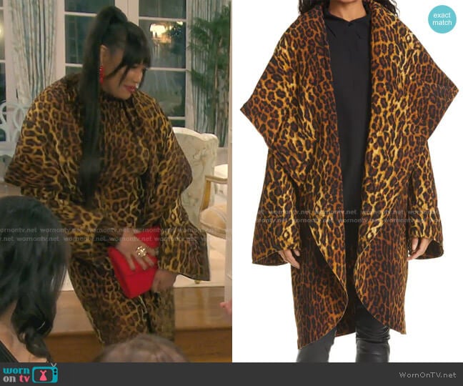 Leopard Print Coat by Norma Kamali worn by Garcelle Beauvais on The Real Housewives of Beverly Hills