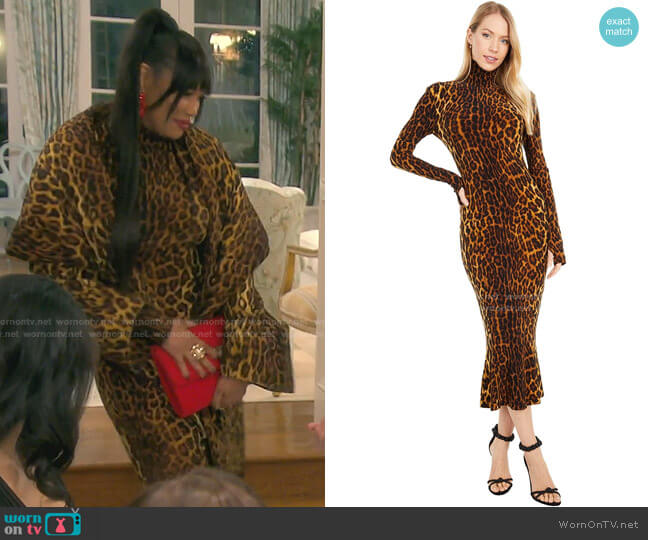 Turtle Fishtail Dress by Norma Kamali worn by Garcelle Beauvais on The Real Housewives of Beverly Hills