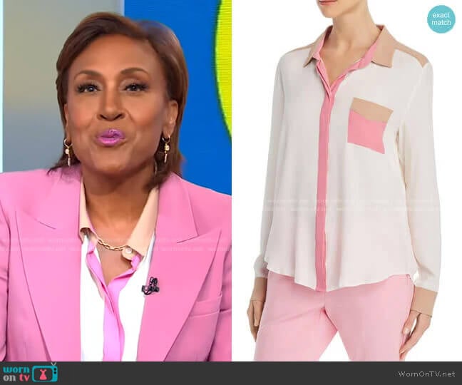 Odessa Color-Blocked Button-Down Shirt by Marella worn by Robin Roberts on Good Morning America
