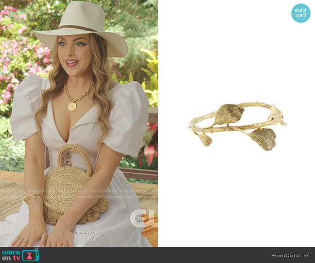 Embossed Leaf Cuff Bracelet by Oscar de la Renta worn by Fallon Carrington (Elizabeth Gillies) on Dynasty