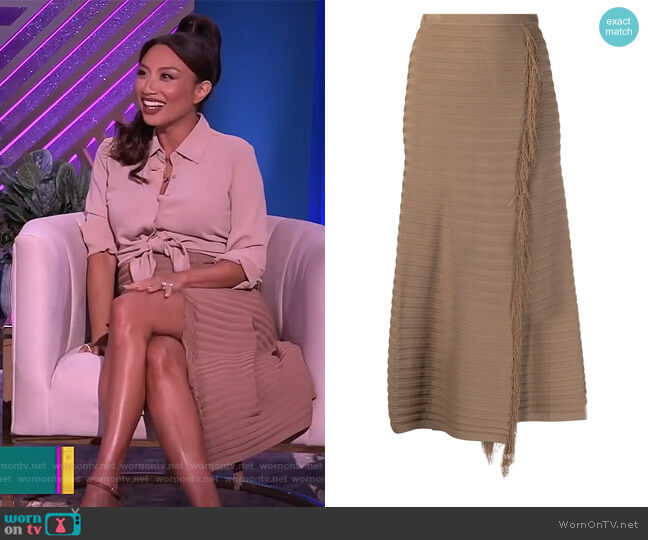 Fringed knit skirt by Pinko worn by Jeannie Mai on The Real