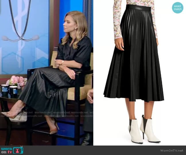 Pleated Faux Leather Midi Skirt by Maison Margiela worn by Kelly Ripa on Live with Kelly and Mark