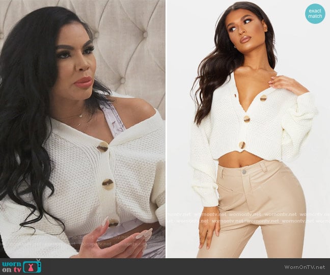 Cream Chunky Knit Button Down Cropped Cardigan by Pretty Little Thing worn by Mia Thornton on The Real Housewives of Potomac