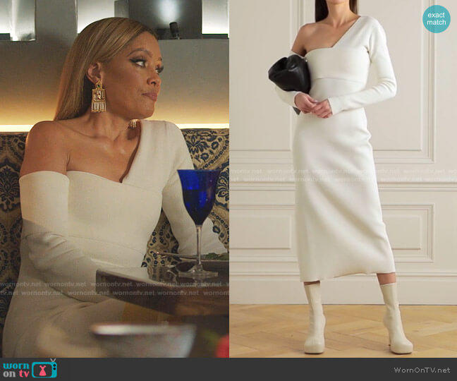 One-Shoulder Cutout Knitted Maxi Dress by Proenza Schouler worn by Dominique Deveraux (Michael Michele) on Dynasty