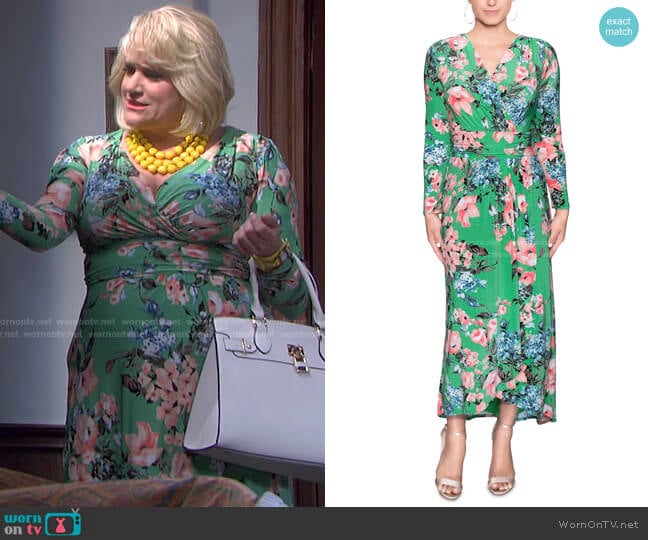 Ruched-Waist Floral-Print Maxi Dress by RACHEL Rachel Roy worn by Cady Huffman on Days of our Lives