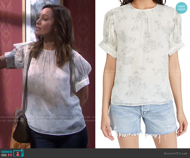 Short Sleeve Toile Blouse by Rebecca Taylor worn by Gwen Rizczech (Emily O'Brien) on Days of our Lives