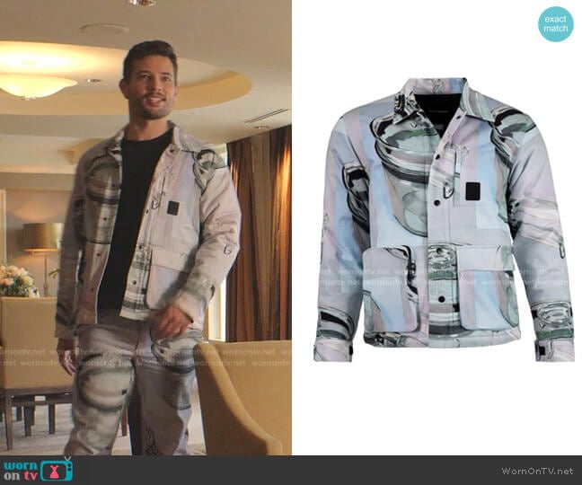 Pyrex Print Chore Jacket by Rochambeau x Nick Farhi worn by Sam Flores (Rafael de la Fuente) on Dynasty