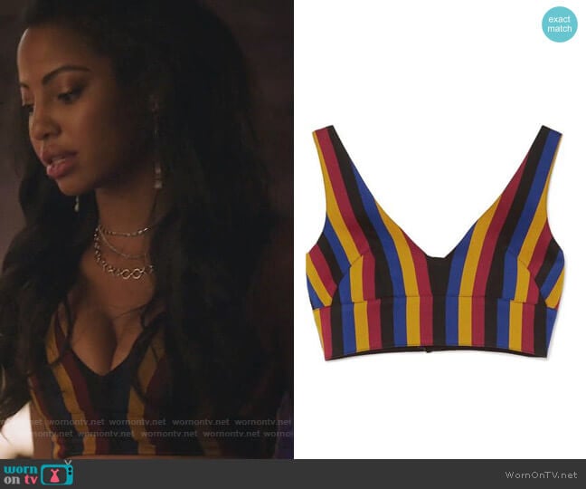 Cropped Striped Cotton and Wool Jacquard Bra by Rokh worn by Camille Hyde on Riverdale