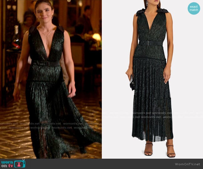 Sabina Musayev Ray Plissé Lurex Maxi Dress worn by Dani Nunez (Arienne Mandi) on The L Word Generation Q