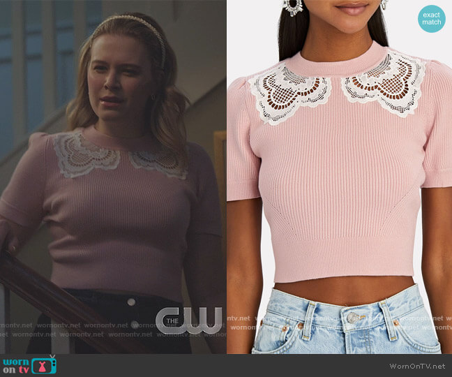 uipure Lace-Trimmed Rib Knit Top by Self Portrait worn by Polly Cooper (Tiera Skovbye) on Riverdale