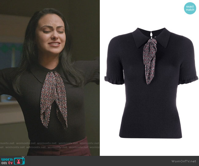 Short Sleeve Tie Sweater by Sandro worn by Veronica Lodge (Camila Mendes) on Riverdale