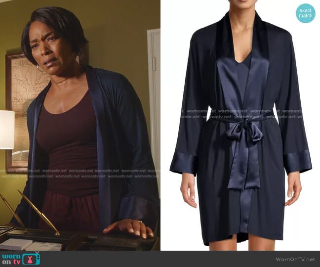 Satin-Trimmed Wrap Robe by Josie Natori worn by Athena Grant (Angela Bassett) on 9-1-1