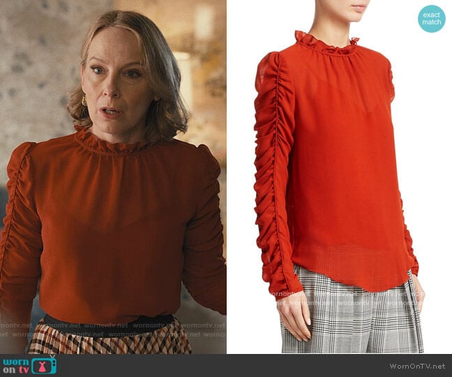 Ruched Georgette Blouse by See by Chloe worn by Amy Ryan on Only Murders in the Buildings