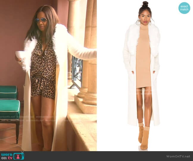 Lombardi Faux Fur Long Cardigan by Show Me Your Mumu  worn by Garcelle Beauvais on The Real Housewives of Beverly Hills