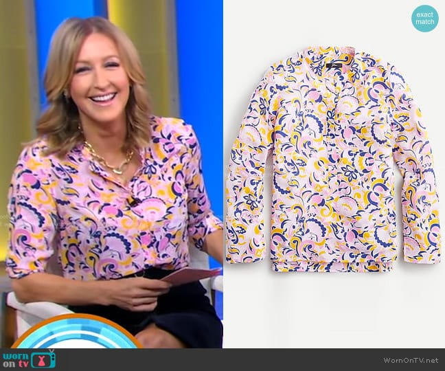 Silk Tunic in Paisley Swirl by J. Crew worn by Lara Spencer on Good Morning America