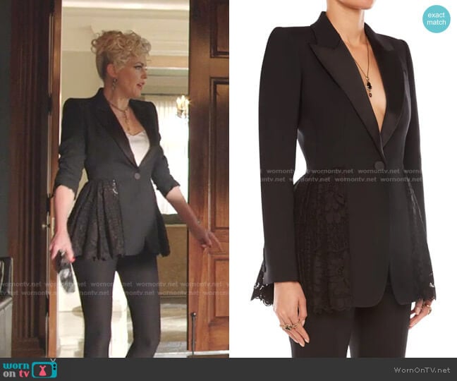 Single-Breasted Lace-Peplum Blazer by Alexander McQueen worn by Alexis Carrington (Elaine Hendrix) on Dynasty