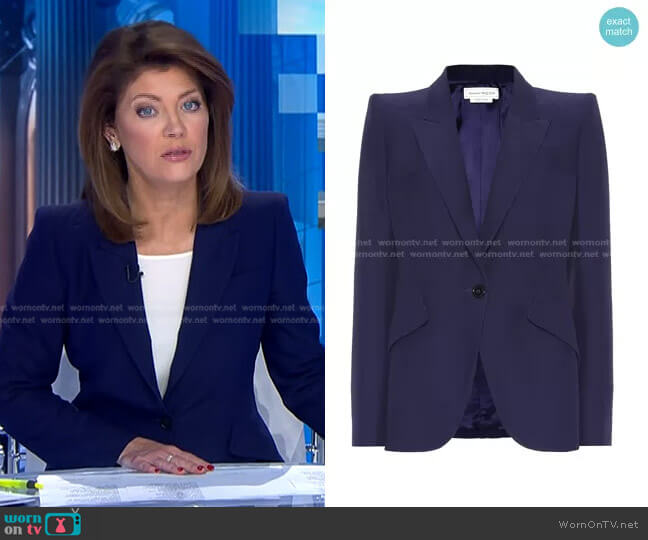 Single-Breasted crêpe Blazer by Alexander McQueen worn by Norah O'Donnell on CBS Evening News
