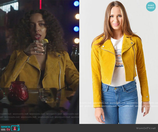 Elaine Cropped Suede Jacket by Soia & Kyo worn by Valerie Brown (Hayley Law) on Riverdale