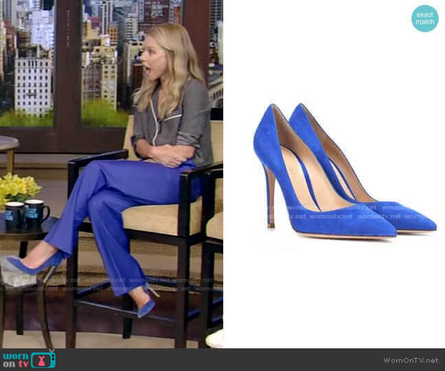 Suede Pumps by by Gianvito Rossi worn by Kelly Ripa on Live with Kelly and Mark