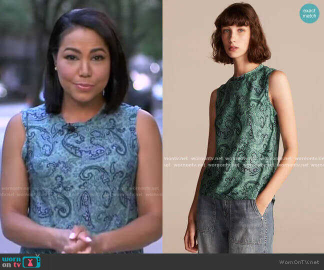 Tailored Margaux Paisley Sleeveless Top by Rebecca Taylor worn by Stephanie Ramos on Good Morning America