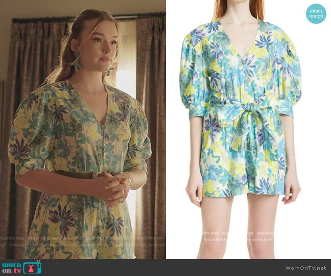 Becky Floral Belted Romper by Tanya Taylor worn by Kirby Anders (Maddison Brown) on Dynasty