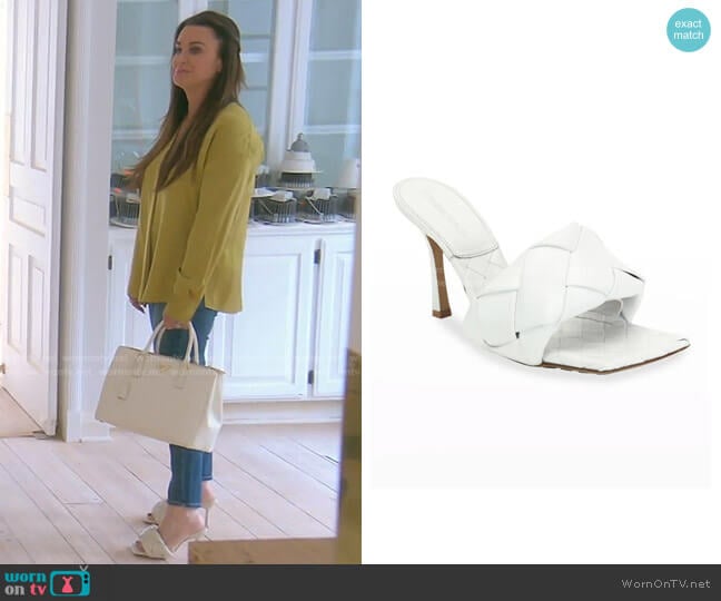 BV Lido Slide Sandal by Bottega Veneta worn by Kyle Richards on The Real Housewives of Beverly Hills