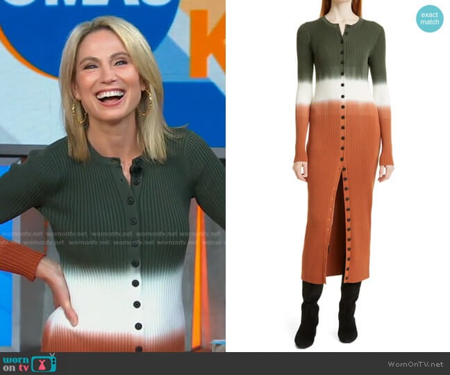 Tianna Button-Front Rib-Knit Dress by Derek Lam 10 Crosby worn by Amy Robach on Good Morning America