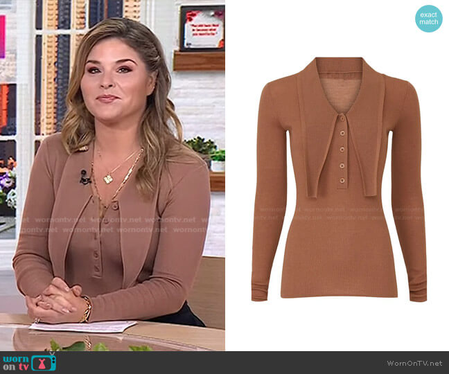 Feather Weight Ribbed Allonge Collar Sweater by Tibi worn by Jenna Bush Hager on Today