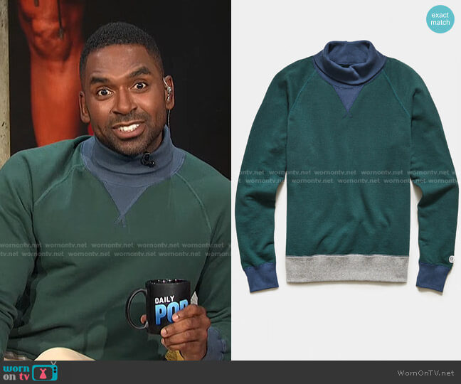 Colorblock Turtleneck Sweatshirt by Todd Snyder + Champion worn by Justin Sylvester on E! News