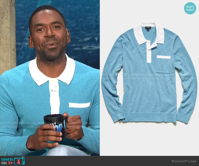 Long Sleeve Boucle Polo by Todd Snyder worn by Justin Sylvester on E! News