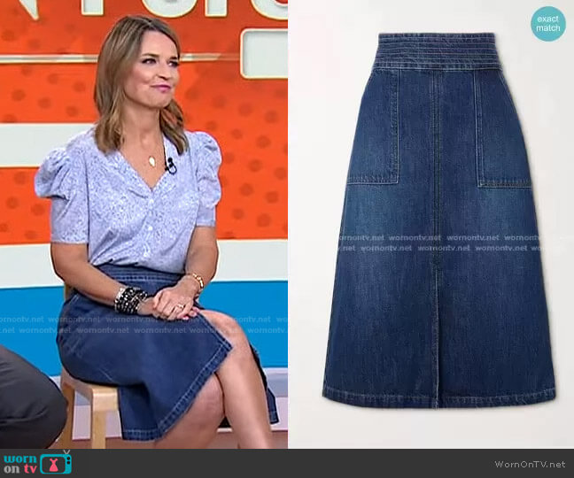 Trapunto Denim Midi Skirt by Frame worn by Savannah Guthrie on Today