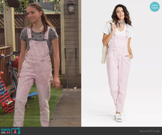 High-Rise Raw Hem Taper Denim Cropped Overalls by Universal Thread worn by Presley (Jayden Bartels) on Side Hustle